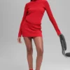 Denim Knit High-Waist Skirt - Bright Red