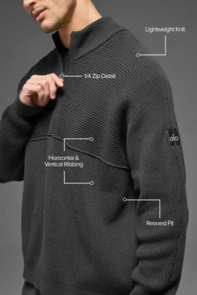 Domain Shift Rib Knit 1/4 Zip Sweater – Anthracite