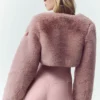 Faux Fur Chic Cropped Jacket - Pink Champagne