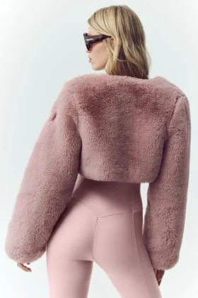 Faux Fur Chic Cropped Jacket – Pink Champagne