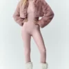 Faux Fur Chic Cropped Jacket - Pink Champagne