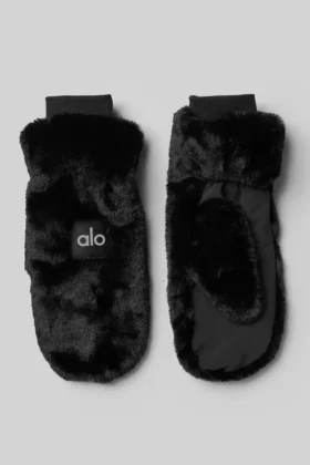 Faux Fur Mittens – Black