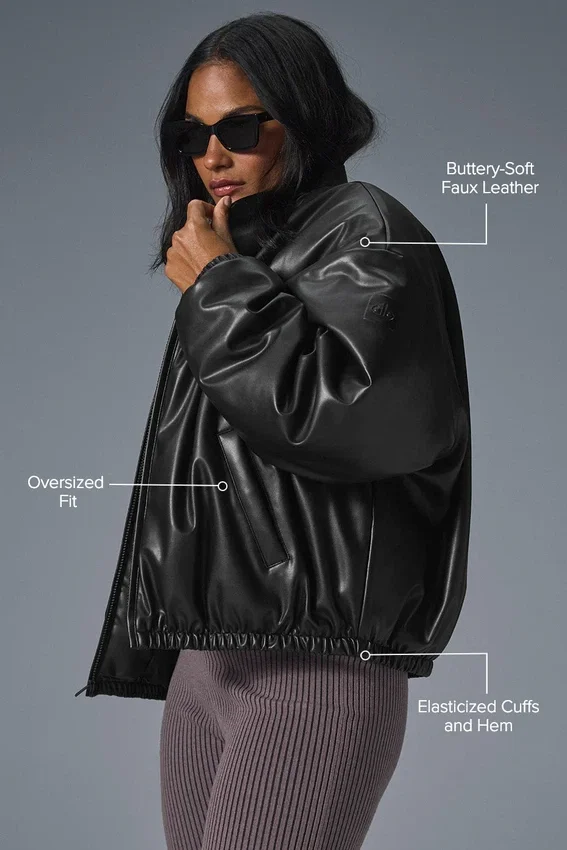 Faux Leather Premier Bomber - Black
