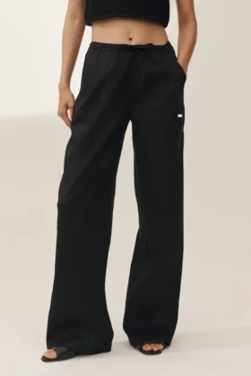 Linen Blend Riviera Wide Leg Pant – Black