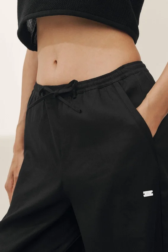 Linen Blend Riviera Wide Leg Pant - Black