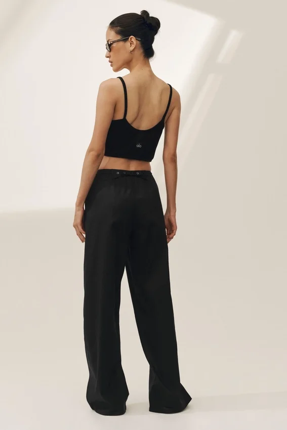 Linen Blend Riviera Wide Leg Pant - Black