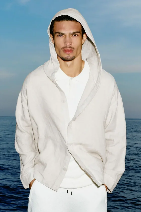 Linen Days Button up Hoodie - Bone