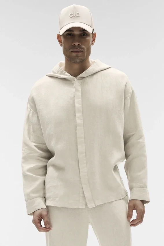 Linen Days Button up Hoodie - Bone