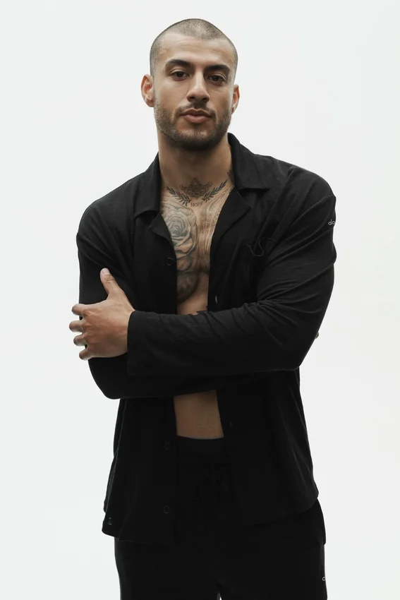 Linen Jersey Coastal Long Sleeve Button up - Black