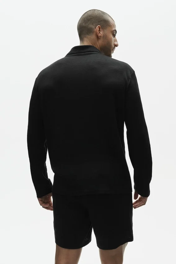 Linen Jersey Coastal Long Sleeve Button up - Black