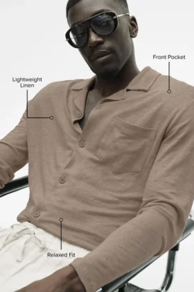 Linen Jersey Coastal Long Sleeve Button up – Gravel