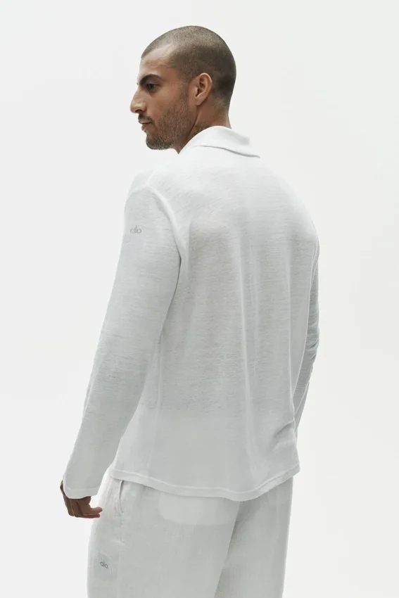 Linen Jersey Coastal Long Sleeve Button up - White