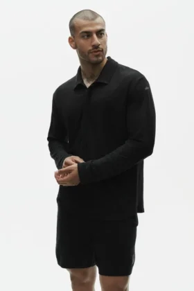 Linen Jersey Coastal Long Sleeve Pullover - Black