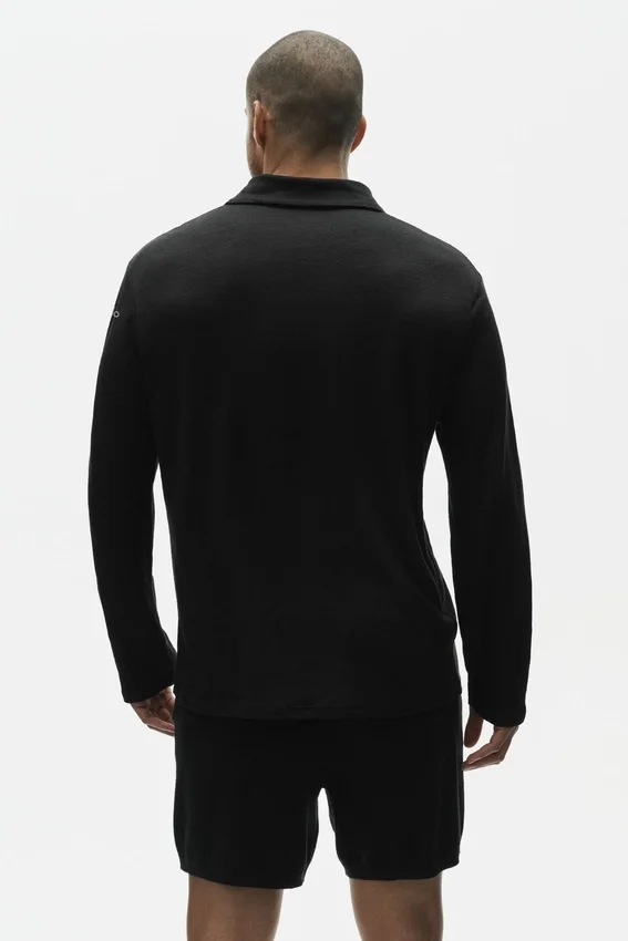 Linen Jersey Coastal Long Sleeve Pullover - Black