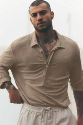 Linen Jersey Coastal Long Sleeve Pullover - Gravel