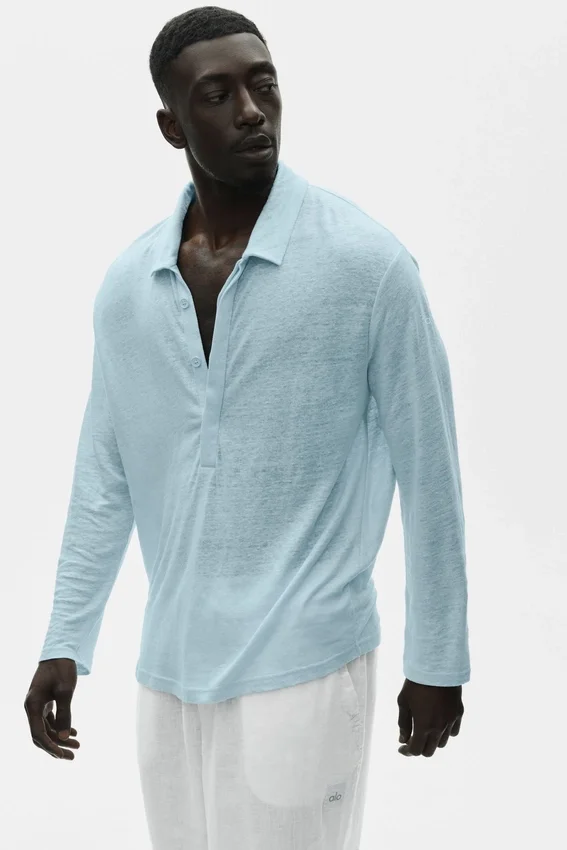 Linen Jersey Coastal Long Sleeve Pullover - Seaside Blue