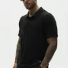 Linen Jersey Coastal Short Sleeve Polo - Black