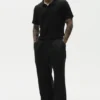 Linen Jersey Coastal Short Sleeve Polo - Black
