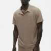 Linen Jersey Coastal Short Sleeve Polo - Gravel