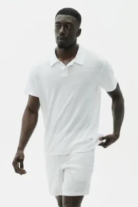 Linen Jersey Coastal Short Sleeve Polo - White