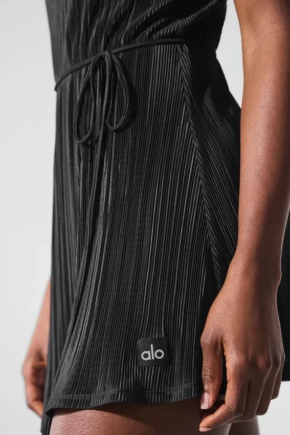 Micro Plisse Game on Tennis Dress - Black