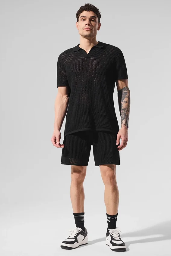 Open-Knit Polo - Black