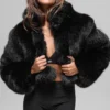 Opulent Faux Fur Cropped Jacket - Black