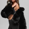 Opulent Faux Fur Cropped Jacket - Black