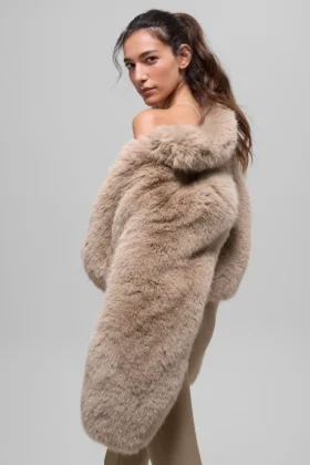 Opulent Faux Fur Cropped Jacket – Oat