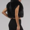 Opulent Faux Fur Cropped Vest - Black