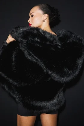 Opulent Faux Fur Statement Jacket – Black