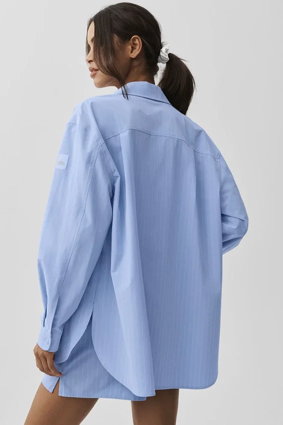 Pinstripe Daylight Button Down Long Sleeve - Light Provence Blue/White