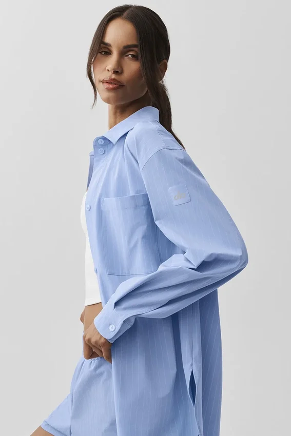 Pinstripe Daylight Button Down Long Sleeve - Light Provence Blue/White