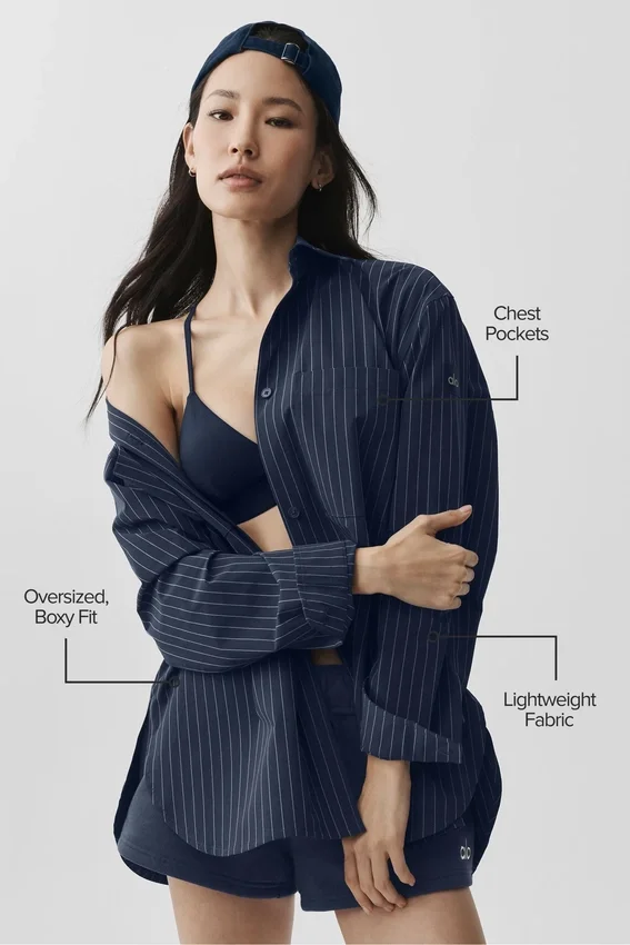 Pinstripe Daylight Button Down Long Sleeve - Navy/Ivory