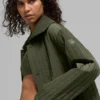 Quilted Skyline Long Coat - Green Olive