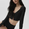 Ribbed Cropped Whisper Cardigan - Black