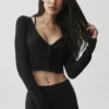 Ribbed Cropped Whisper Cardigan - Black