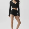 Ribbed Cropped Whisper Cardigan - Black
