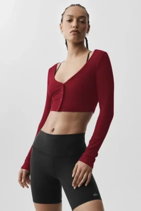 Ribbed Cropped Whisper Cardigan – Summer Romance Red