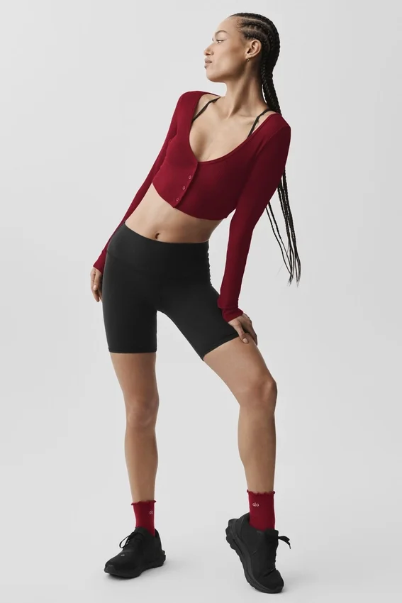 Ribbed Cropped Whisper Cardigan - Summer Romance Red