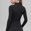 Ribbed Mesmerize Mock Neck Long Sleeve - Black