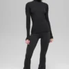Ribbed Mesmerize Mock Neck Long Sleeve - Black