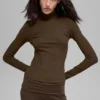 Ribbed Mesmerize Mock Neck Long Sleeve - Espresso