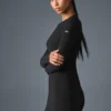 Ribbed Sea Coast Long Sleeve Dress - Black