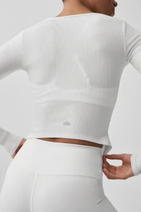 Ribbed Stardust Long Sleeve – White