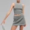 Ribbed Sweater Knit Highline Cropped Tank - Lunar Grey/White