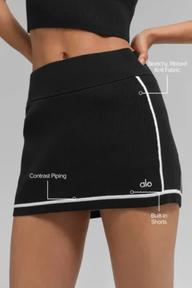 Ribbed Sweater Knit Highline Mini Skirt – Black/White
