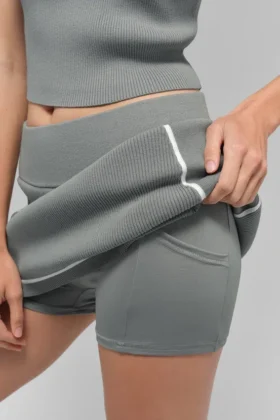 Ribbed Sweater Knit Highline Mini Skirt – Lunar Grey/White