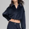 Ribbed Velour Cropped Mountain Side Jacket - Navy