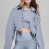 Ribbed Velour Cropped Mountain Side Jacket - Winter Frost